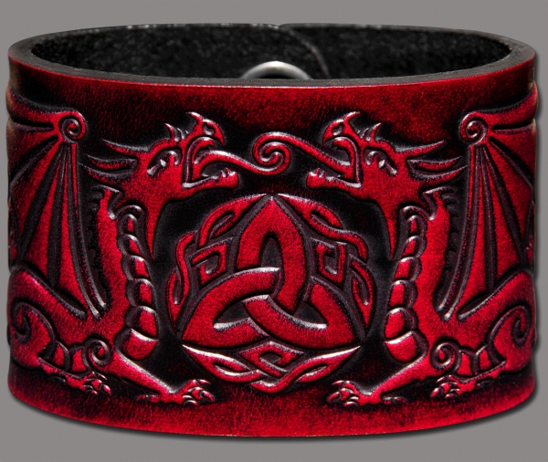 Leather Wristband 48mm (1 7/8 inch) Dragons (12) cherry red-antique