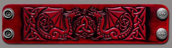 Lederarmband 48mm keltische Drachen (12) kirschrot-antik