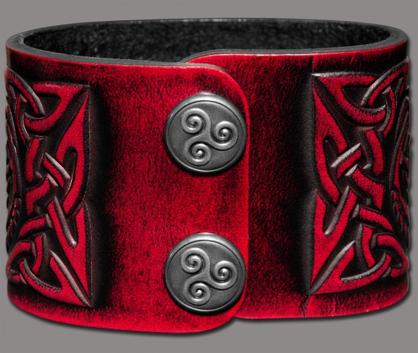 Leather Wristband 48mm (1 7/8 inch) Dragons (12) cherry red-antique