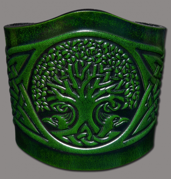 Leather Bracelet 80mm (3 1/8 inch) Tree of Life in Knotwork (6) green-antique